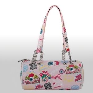 Von Dutch Pink Graphic Barrel Shoulder Bag